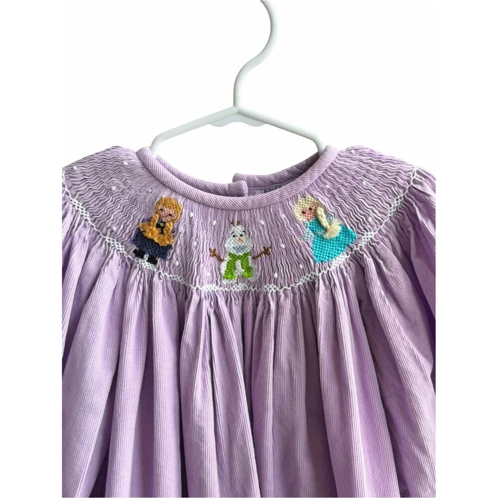 Zuccini Kids Frozen Smocked Dress Girls 3T Lavender Anna Elsa Olaf Corduroy